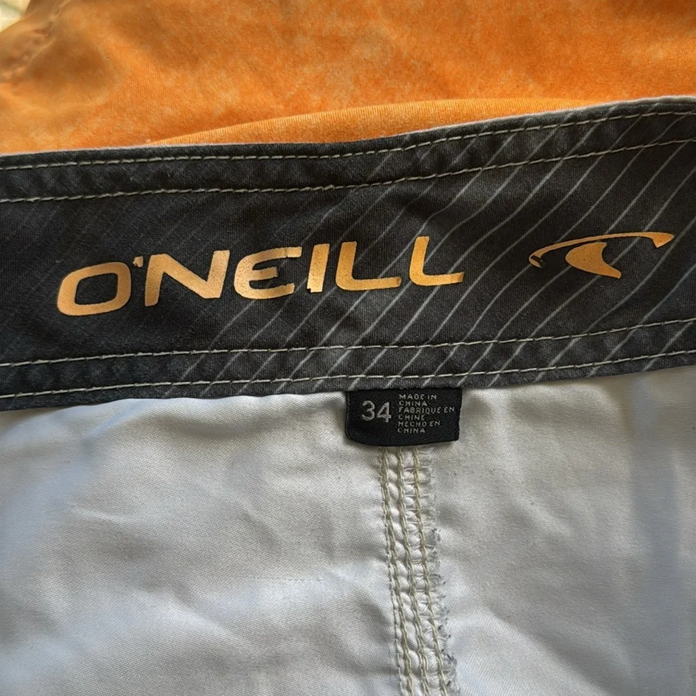 O’NEILL men’s orange stripe tie waist board shorts size 34